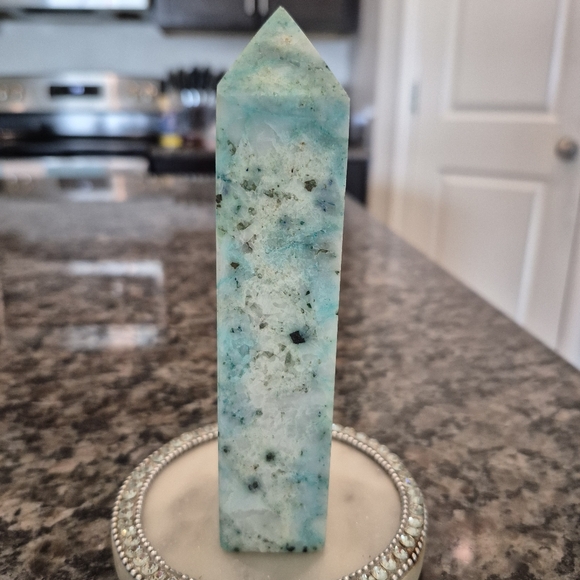 Natural Chrysocolla Blue Green Crystal Point Obelisk Tower #4 New - Picture 5 of 7